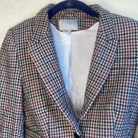 H&M Houndstooth wool Jacket Blazer Womens Dark preppy 8 old money mob - Picture 7 of 13